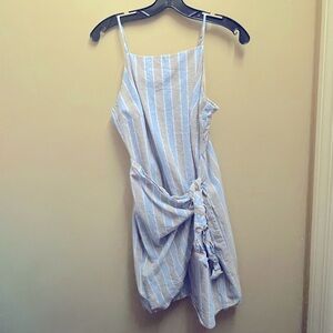 Blue and Grey striped wrap dress with knot in front, size M, from Dillards